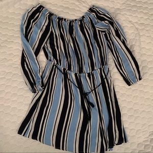 Off the shoulder blue strip summer dress